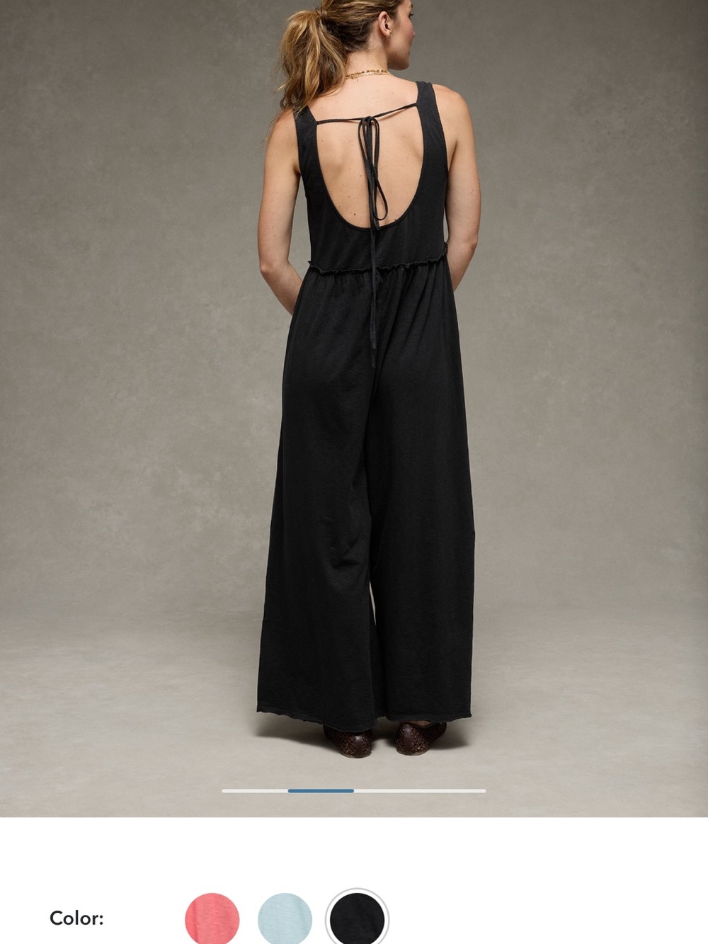 aerie Black Sleeveless Wide-Leg Jumpsuit with Back Tie - Picture 3 of 4